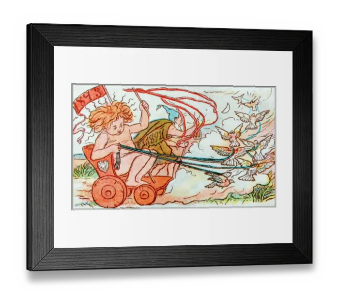 Framed Print : Antique children book illustrations: Bird powered cart Framed Print : Antique children book illustrations: Bird powered cart