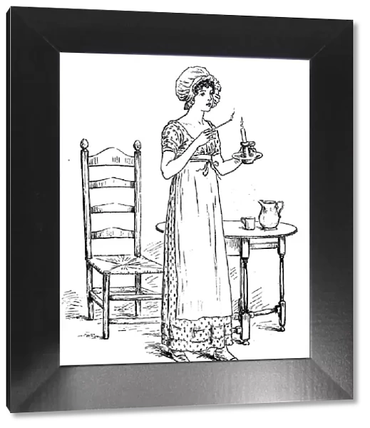 Antique children spelling book illustrations: Lighting a candle