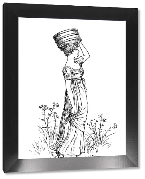 Antique children spelling book illustrations: Woman carrying