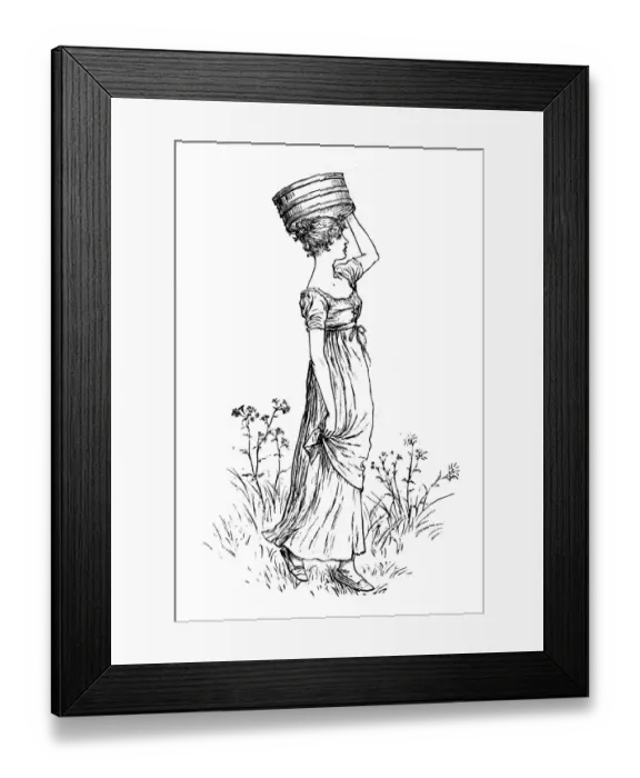 Framed Print : Antique children spelling book illustrations: Woman carrying