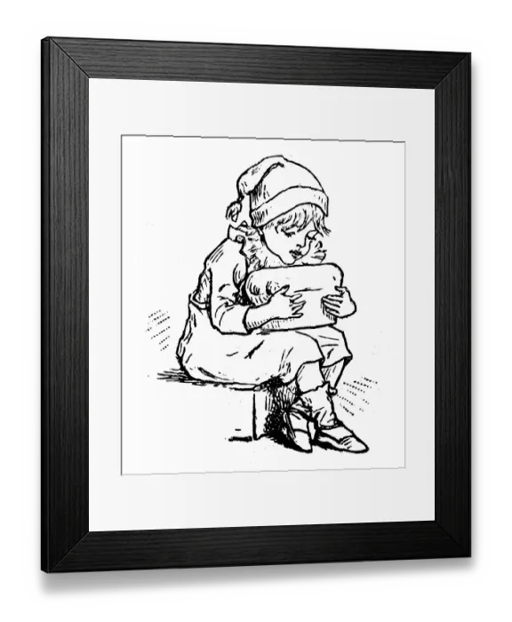 Framed Print : Antique children spelling book illustrations: Holding Framed Print : Antique children spelling book illustrations: Holding