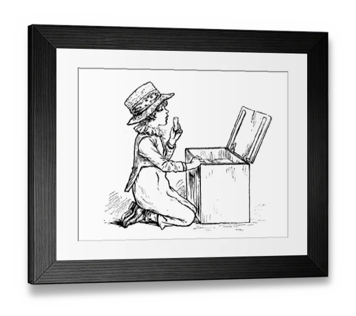 Framed Print : Antique children spelling book illustrations: Eating biscuit Framed Print : Antique children spelling book illustrations: Eating biscuit