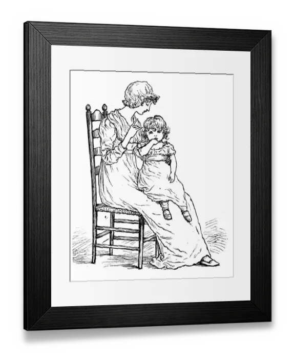 Framed Print : Antique children spelling book illustrations: Mother and daughter Framed Print : Antique children spelling book illustrations: Mother and daughter