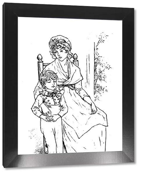 Antique children spelling book illustrations: Mother and son