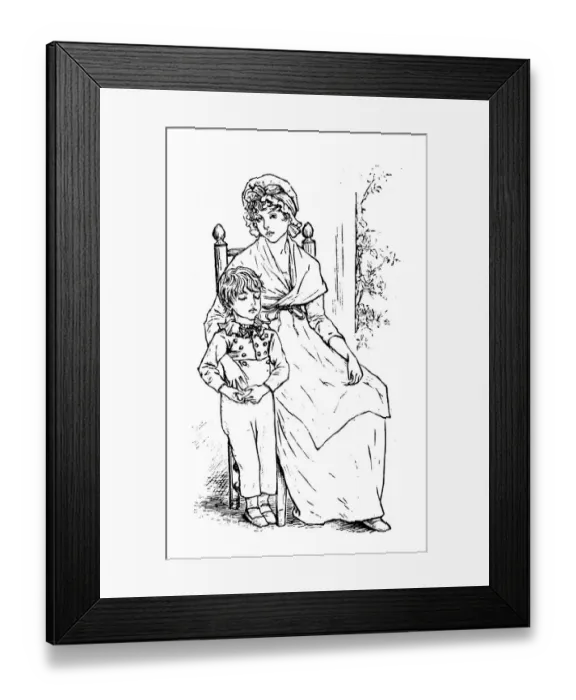 Framed Print : Antique children spelling book illustrations: Mother and son Framed Print : Antique children spelling book illustrations: Mother and son