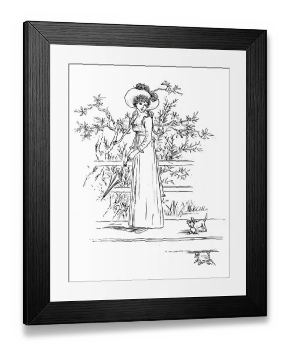 Framed Print : Antique children spelling book illustrations: Woman outdoor Framed Print : Antique children spelling book illustrations: Woman outdoor