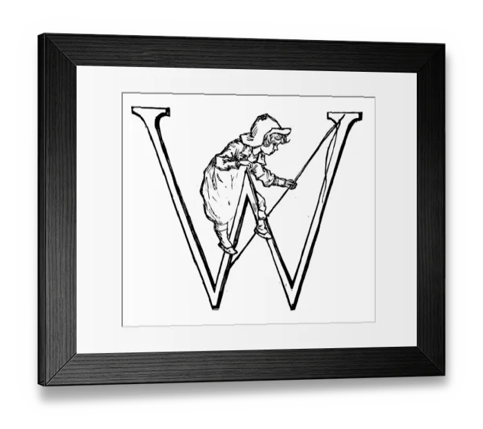 Framed Print : Antique children spelling book illustrations: Alphabet letter W Framed Print : Antique children spelling book illustrations: Alphabet letter W