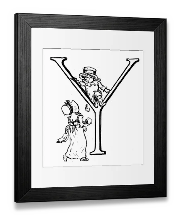 Framed Print : Antique children spelling book illustrations: Alphabet letter Y Framed Print : Antique children spelling book illustrations: Alphabet letter Y