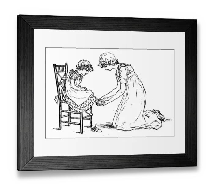 Framed Print : Antique children spelling book illustrations: Wearing shoes Framed Print : Antique children spelling book illustrations: Wearing shoes