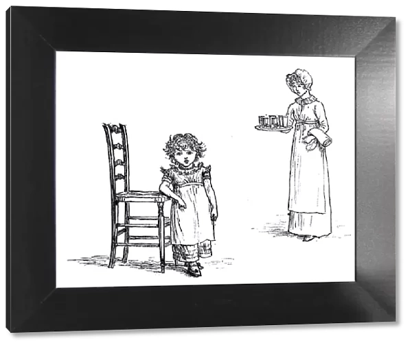Antique children spelling book illustrations: Mother and daughter