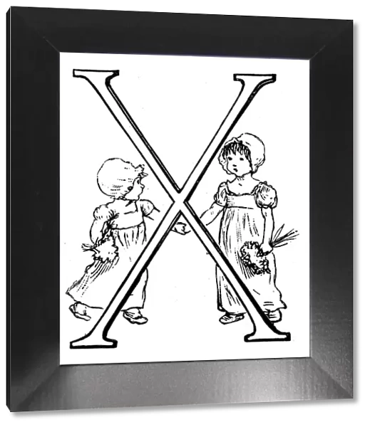 Antique children spelling book illustrations: Alphabet letter X