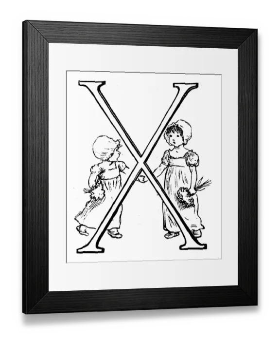 Framed Print : Antique children spelling book illustrations: Alphabet letter X Framed Print : Antique children spelling book illustrations: Alphabet letter X