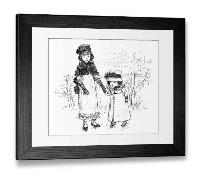 Framed Print : Antique children spelling book illustrations: Holding hands
