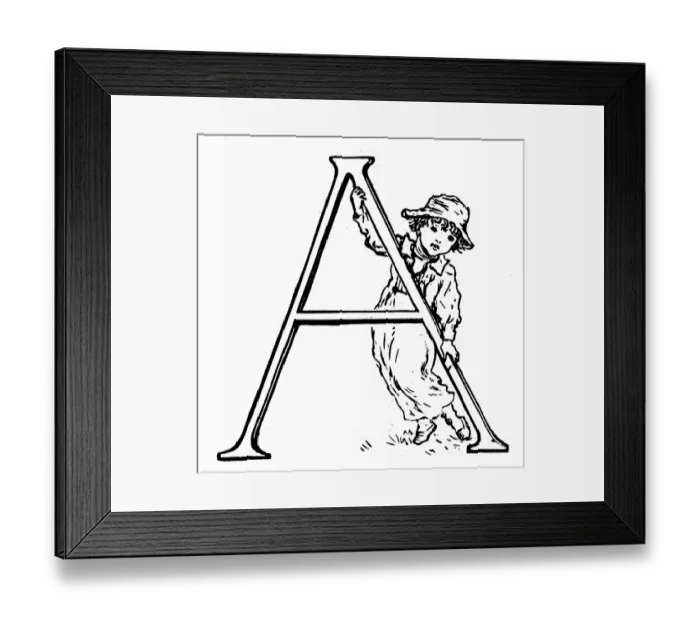 Framed Print : Antique children spelling book illustrations: Alphabet letter A Framed Print : Antique children spelling book illustrations: Alphabet letter A