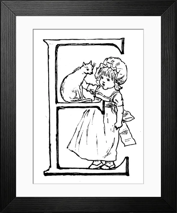 Framed Print : Antique children spelling book illustrations: Alphabet letter E