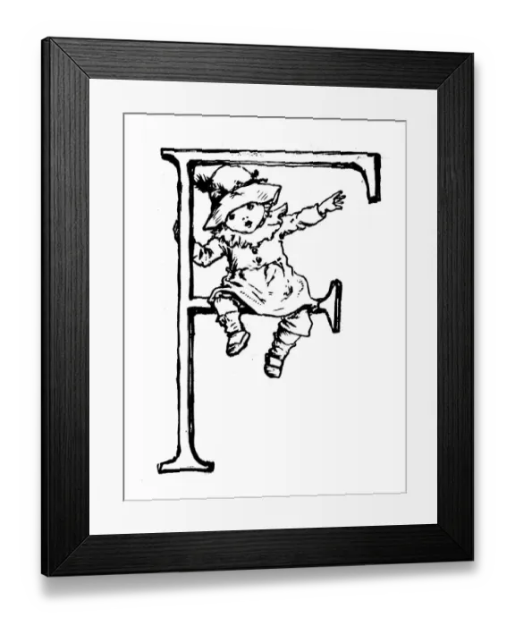 Framed Print : Antique children spelling book illustrations: Alphabet letter F Framed Print : Antique children spelling book illustrations: Alphabet letter F
