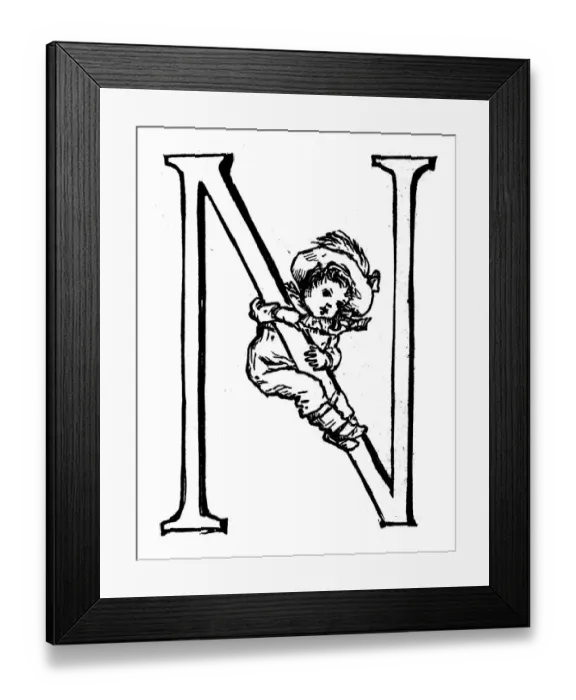 Framed Print : Antique children spelling book illustrations: Alphabet letter N Framed Print : Antique children spelling book illustrations: Alphabet letter N