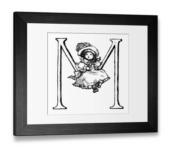 Framed Print : Antique children spelling book illustrations: Alphabet letter M Framed Print : Antique children spelling book illustrations: Alphabet letter M