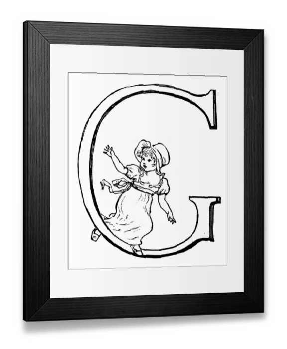 Framed Print : Antique children spelling book illustrations: Alphabet letter G Framed Print : Antique children spelling book illustrations: Alphabet letter G