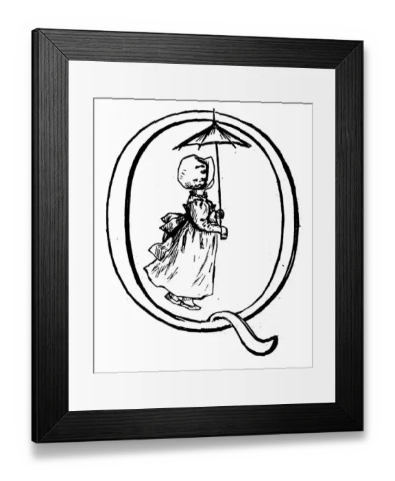 Framed Print : Antique children spelling book illustrations: Alphabet letter Q Framed Print : Antique children spelling book illustrations: Alphabet letter Q