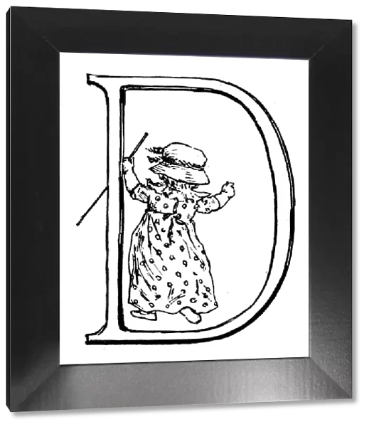 Antique children spelling book illustrations: Alphabet letter D