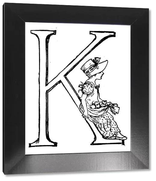 Antique children spelling book illustrations: Alphabet letter K