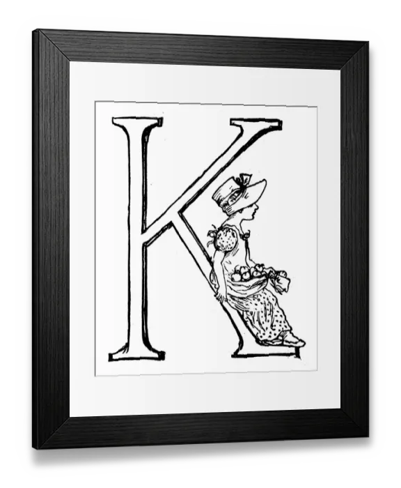 Framed Print : Antique children spelling book illustrations: Alphabet letter K Framed Print : Antique children spelling book illustrations: Alphabet letter K