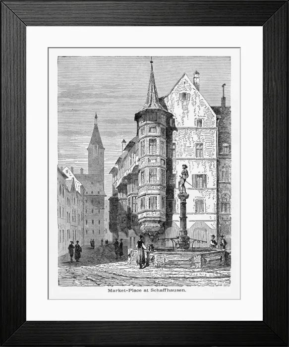 Framed Print : Outdoor Market Place in Schaffhausen, Germany Circa 1887 Framed Print : Outdoor Market Place in Schaffhausen, Germany Circa 1887