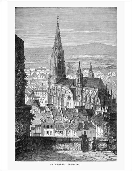 Freiburg Minster Cathedral in Breisgau, Germany Circa 1887