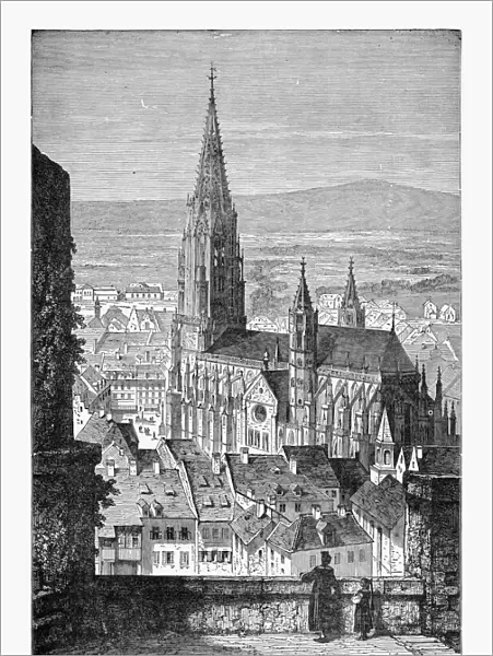 Freiburg Minster Cathedral in Breisgau, Germany Circa 1887