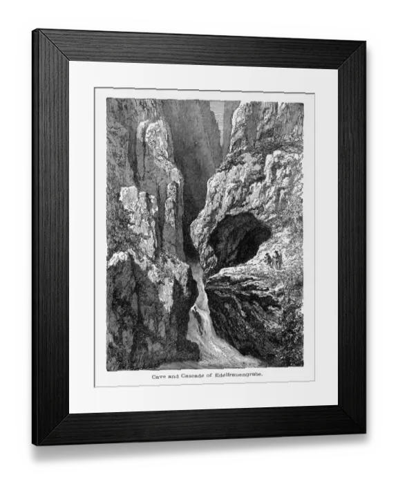 Framed Print : Cave and Cascade of Edelfrauengrabe in Black Forest Circa 1887