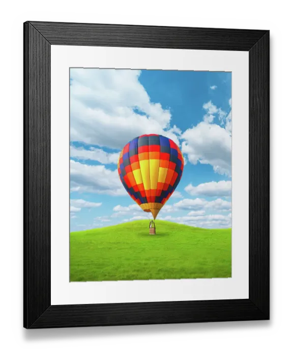 Framed Print : Hot Air Balloon Vertical Landed On Grassy Hills Framed Print : Hot Air Balloon Vertical Landed On Grassy Hills