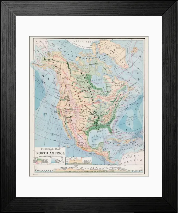 Framed Print : Map of North America 1877 Framed Print : Map of North America 1877