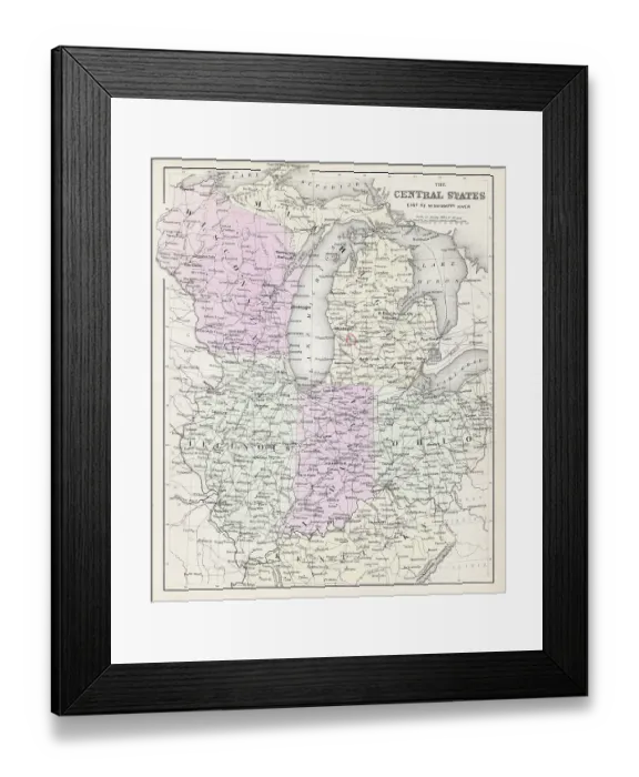 Framed Print : Map of Central states 1877 Framed Print : Map of Central states 1877