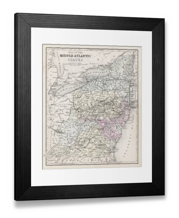 Framed Print : Map Middle atlantic states 1877 Framed Print : Map Middle atlantic states 1877