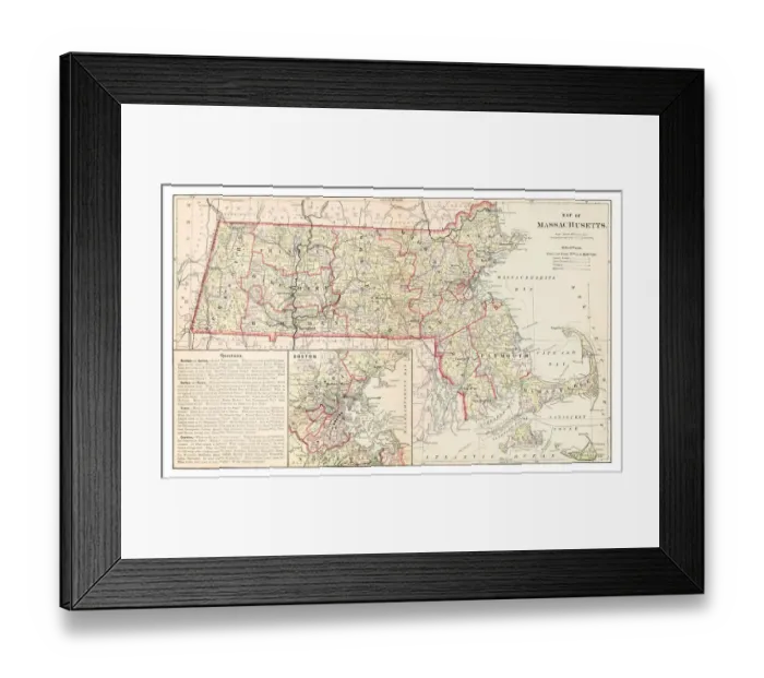 Framed Print : Map of Massachusetts 1877 Framed Print : Map of Massachusetts 1877