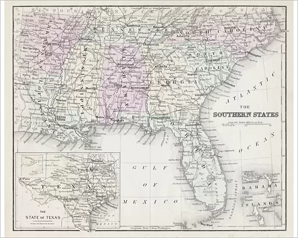 Map of Southern States USA 1877