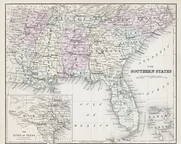 Map of Southern States USA 1877
