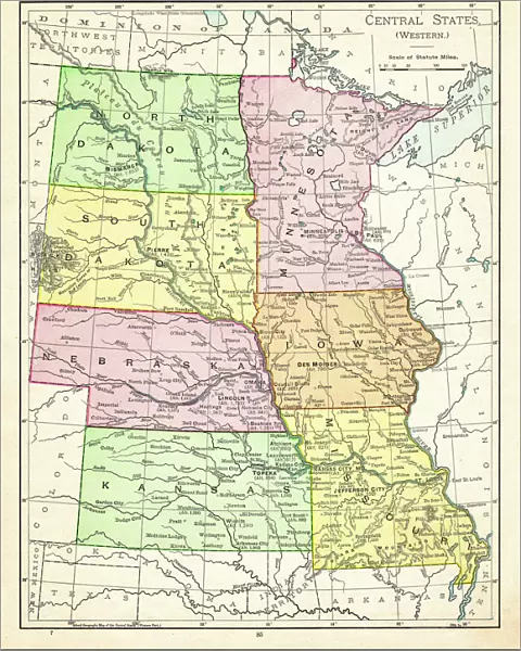 Map of central states USA 1895