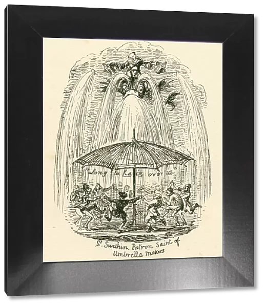 Humour rain umbrella St. Swithin 19th century cartoon