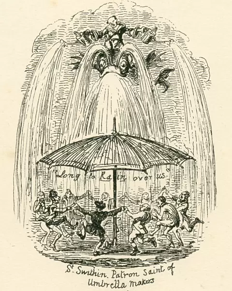Humour rain umbrella St. Swithin 19th century cartoon
