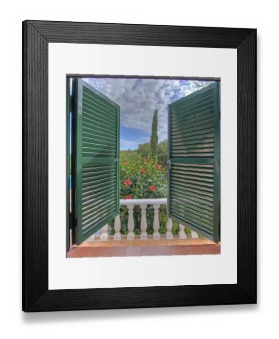 Framed Print : Window and Shutters on to Garden