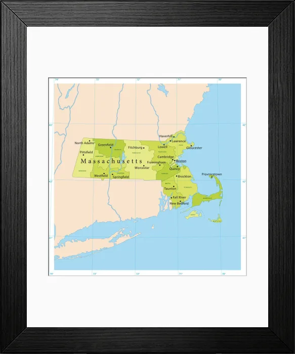 Framed Print : Massachusetts Vector Map Framed Print : Massachusetts Vector Map