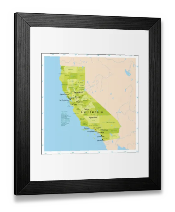 Framed Print : California Vector Map Framed Print : California Vector Map