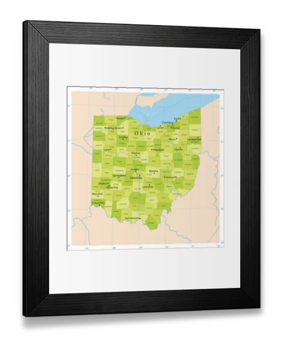 Framed Print : Ohio Vector Map Framed Print : Ohio Vector Map