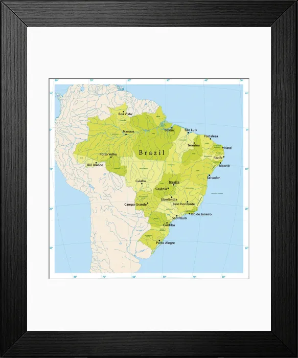Framed Print : Brazil Vector Map Framed Print : Brazil Vector Map