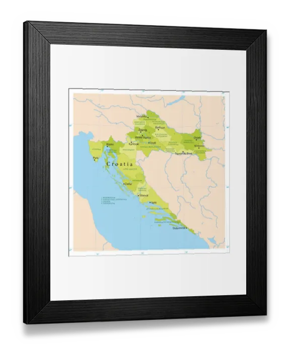 Framed Print : Croatia Vector Map Framed Print : Croatia Vector Map