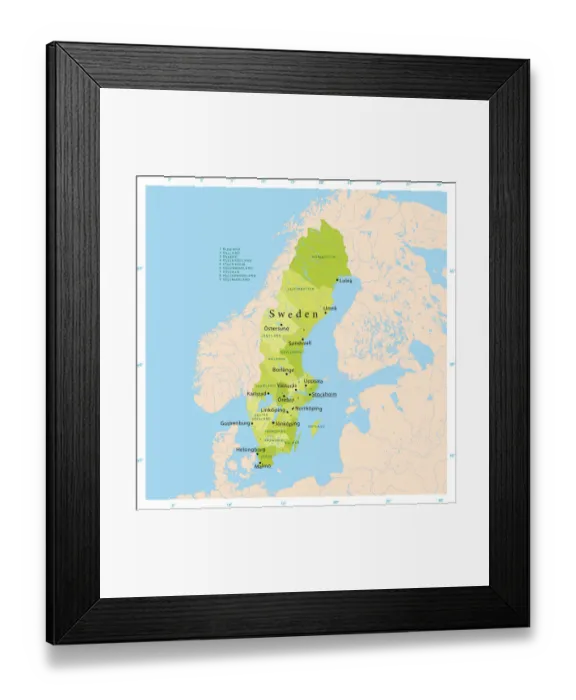 Framed Print : Sweden Vector Map Framed Print : Sweden Vector Map