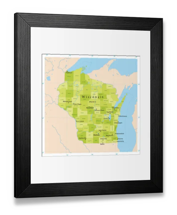 Framed Print : Wisconsin Vector Map