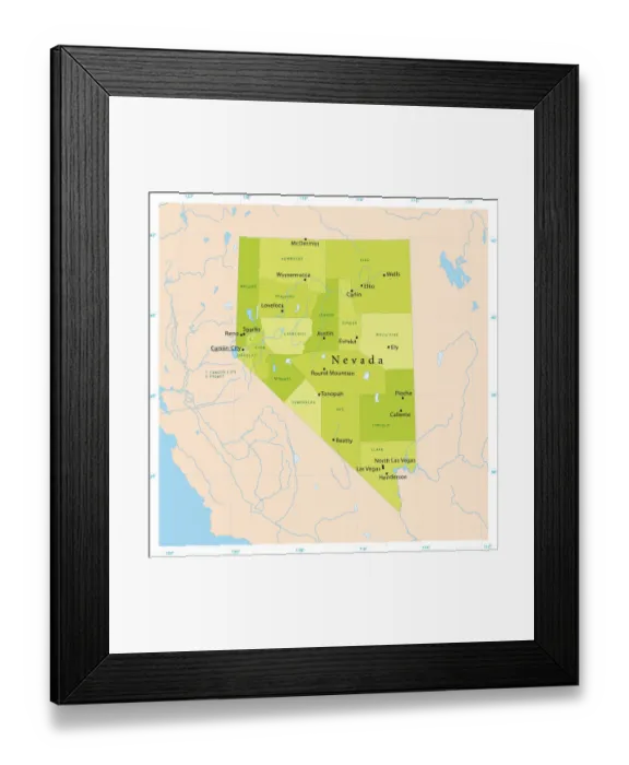Framed Print : Nevada Vector Map